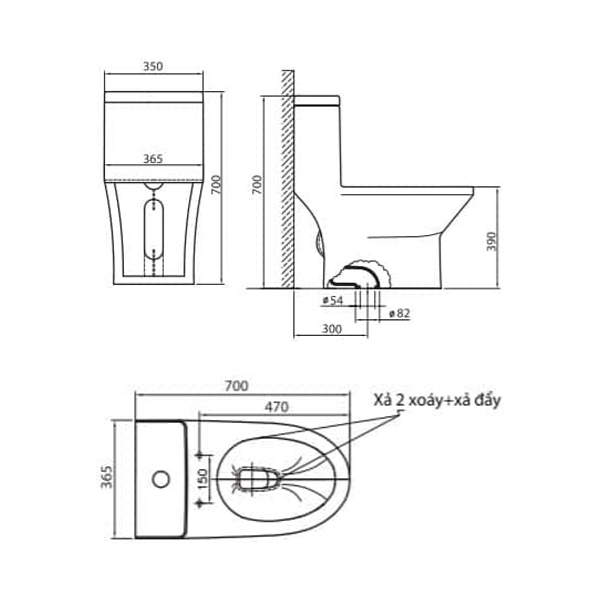 Bản vẽ bồn cầu Mikado 1 khối